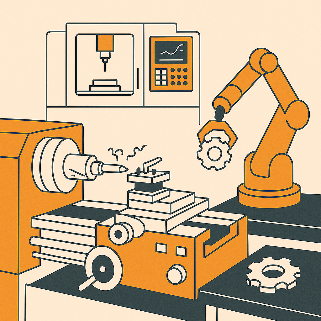 Illustratie van productie met CNC-machines